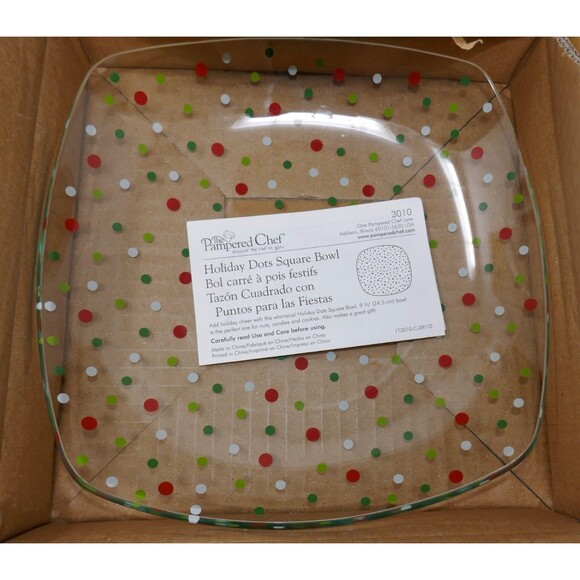 Pampered Chef Holiday Dots Square Bowl #3010 - Picture 4 of 8